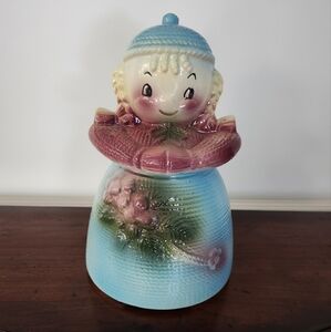 Vintage American Bisque Girl with Braids Cookie Jar circa 1950's